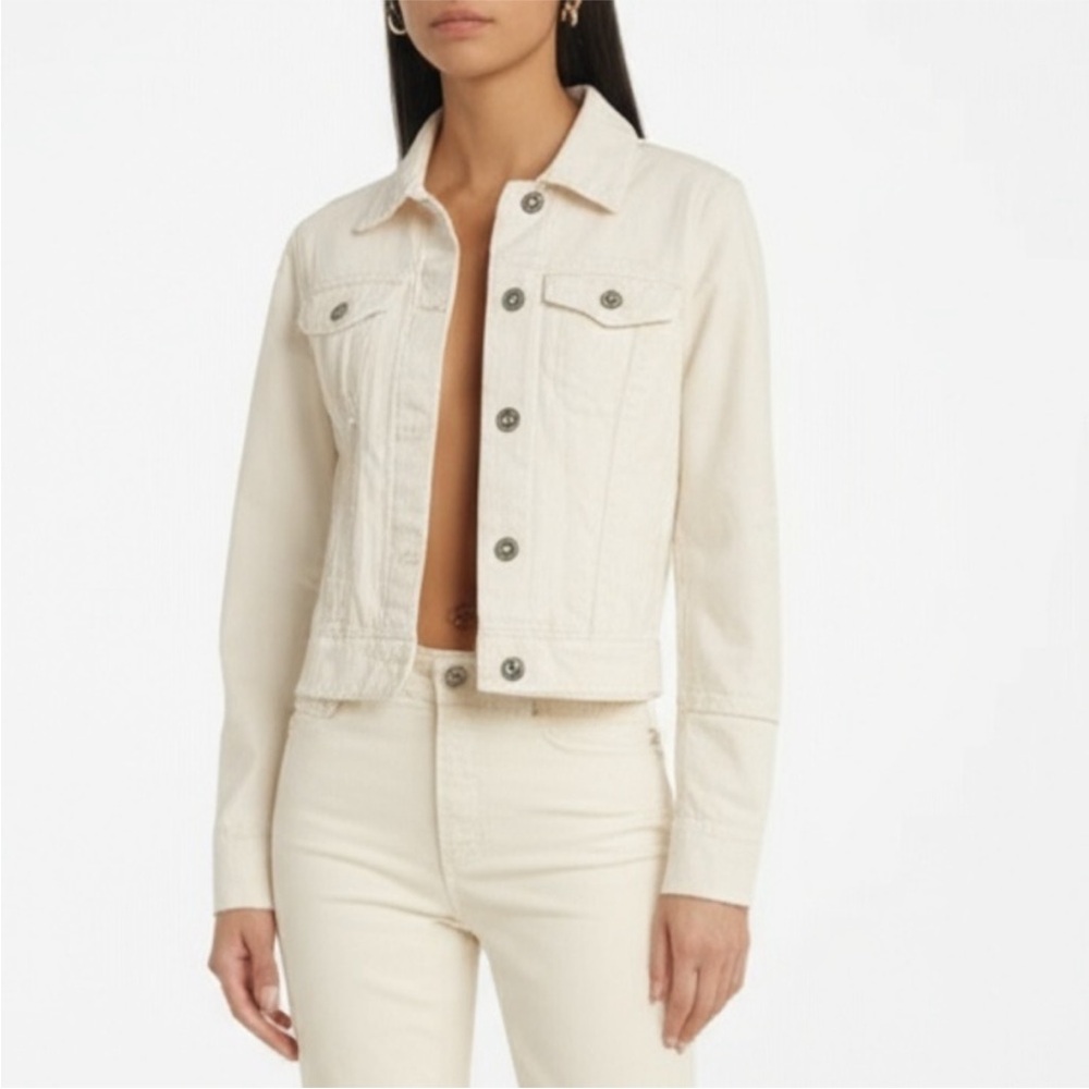 Free People Women's Cream Denim Rumors Cropped Jacket